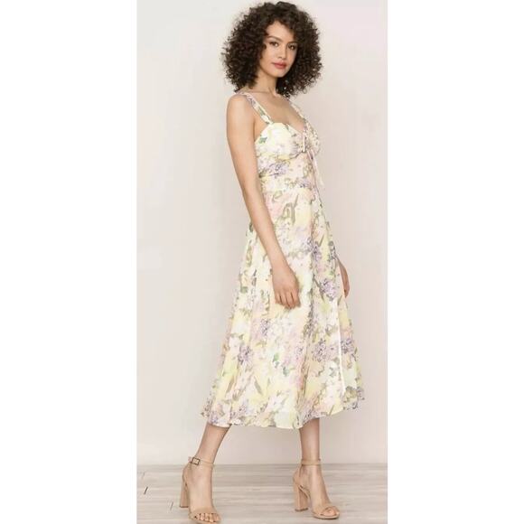 YUMI KIM 'Ariana' Garden Lemon Floral Chiffon Midi Sundress US Large - Picture 2 of 13